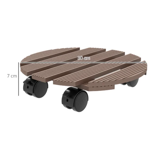 Ratastega lillepotialused piduritega 4 tk 30 cm | E-pood Tootemaailm Pruun ümmargune ratastel taimealus, läbimõõt 30 cm ja kõrgus 7 cm