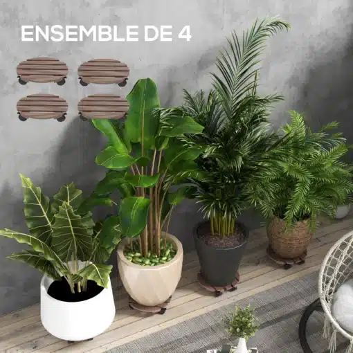 Ratastega lillepotialused piduritega 4 tk 30 cm | E-pood Tootemaailm Nelja ratastega ümmarguse taimealuse komplekt suurte toataimede pottide all