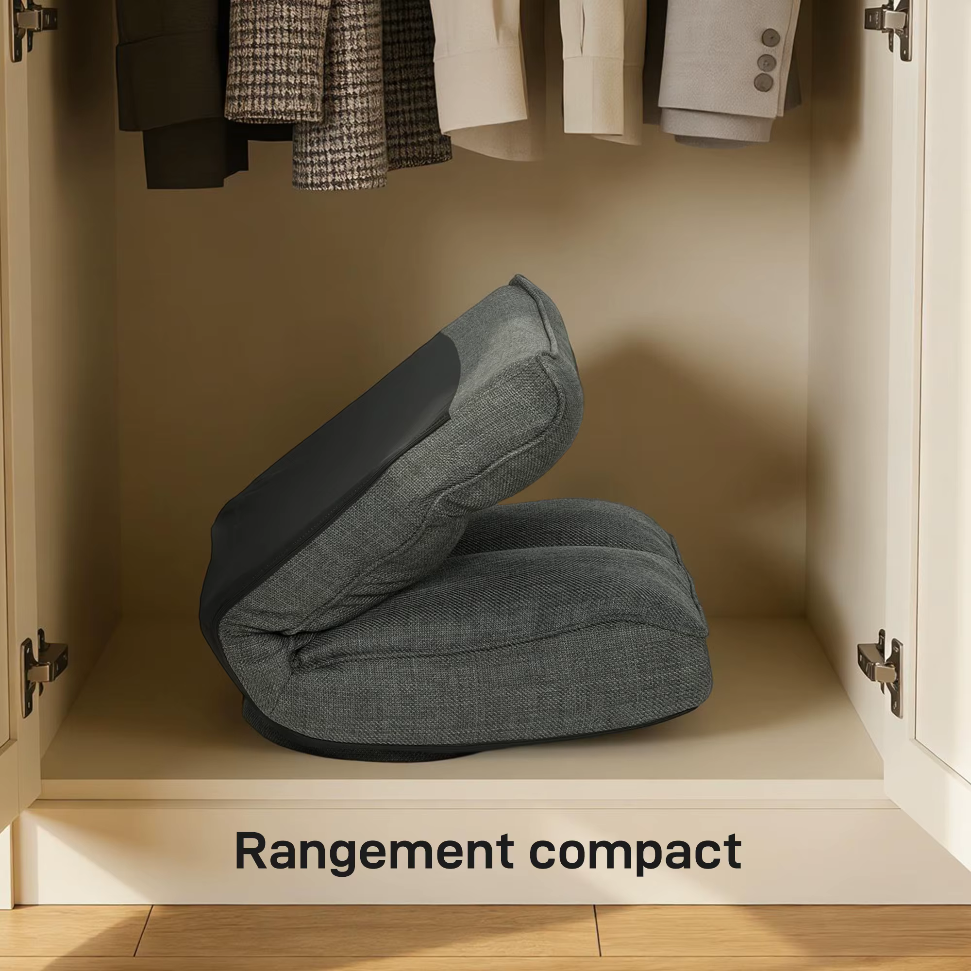 Hall kokkupandav kompaktne istumispadi riidekapis, tekstiga Rangemement compact
