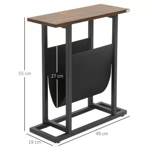 C-kujuline diivanilaud ajakirjariiuliga | E-pood Tootemaailm Pruuni puidust pealispinna ja musta metallraamiga ajakirjahoidja, mõõdud 49 x 19 x 55 cm