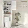 Valge WC-kohale paigaldatav vannitoakapp kolme avatud riiuli ja külgriiulitega