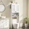 WC-kohale paigaldatav vannitoakapp ribustega ustega | E-pood Tootemaailm Valge WC-kapp riiuli ja kahe liistukujundusega uksega tualeti kohal