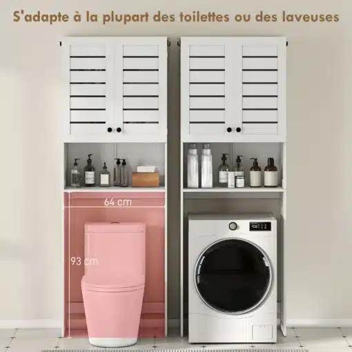 WC-kohale paigaldatav vannitoakapp ribustega ustega | E-pood Tootemaailm Valge rulooustega vannitoakapp WC kohal ja pesumasina kohal, mõõdud 64 cm ja 93 cm