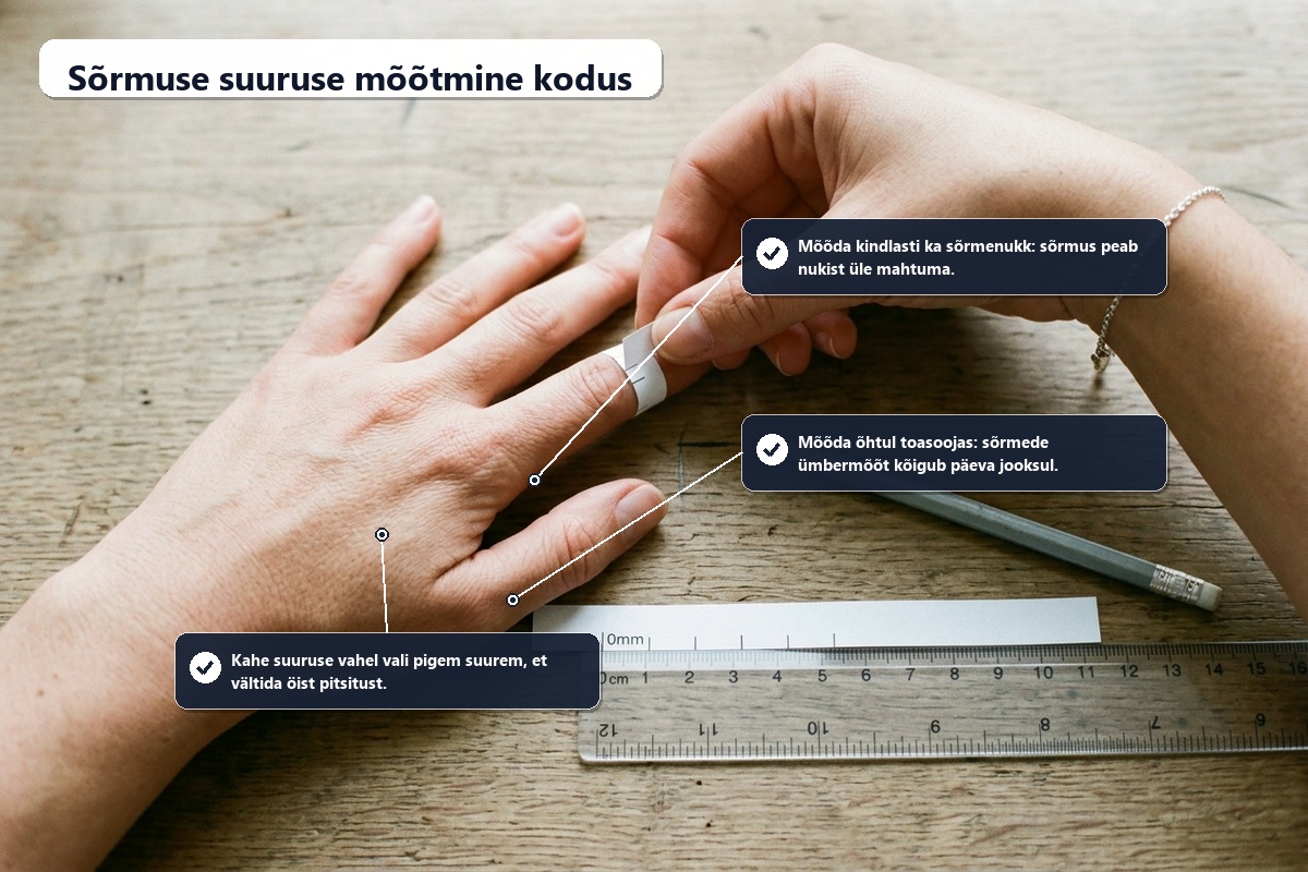 Nutisõrmuse suuruse mõõtmine paberi ja joonlauaga kodus