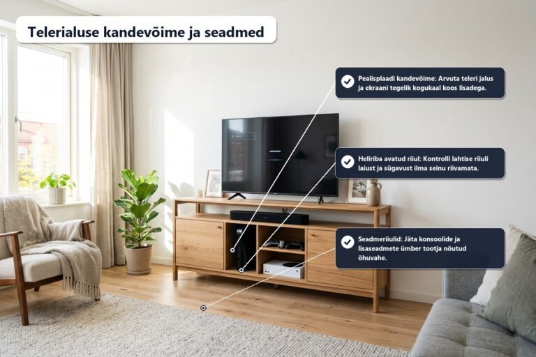 Telerialuse kandevõime, kaablid ja ventilatsioon enne ostu | E-pood Tootemaailm Telerialuse kandevõime, teler ja heliriba paigutus elutoas