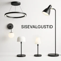 Erinevad sisevalgustid nagu laelambid, seinalambid, laualambid ja põrandalambid