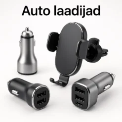 Erinevad auto laadijad valgel taustal