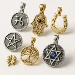 Erinevad talismanid ja amuletid e-poe vitriinil