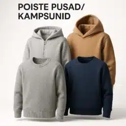 Erinevates suurustes ja värvitoonides poiste pusad ja kampsunid