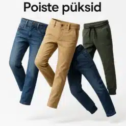 Erinevad poiste püksid erinevates värvides ja stiilides