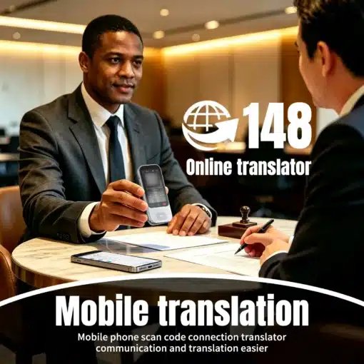 Nutikas AI tasku tõlk 148+ keelt | E-pood Tootemaailm Ärikohtumisel hoitav mobiilne tõlkeseade ja tekst „148 Online translator“