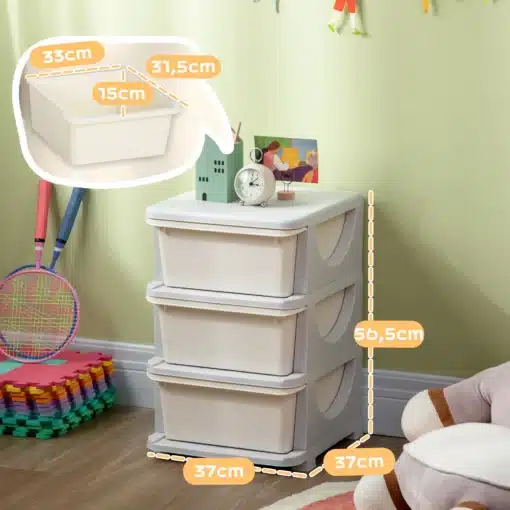 Laste mänguasjade hoiukapp kolme väljatõmmatava sahtliga | E-pood Tootemaailm Kolme sahtliga valge hoiukapp lastetoas, mõõtudega 37 × 37 × 56,5 cm ja sahtel 33 × 31,5 × 15 cm