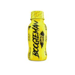 Kollane Rockstar Shot energiajook 100 ml pudelis valgel taustal