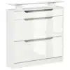 Jalatsikapp klappustega ja sahtliga 89 x 23 x 96 cm | E-pood Tootemaailm Valge kolmeosalise esikukapi ja klaasriiuliga panipaigakapi eestvaade