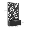 Metallist privaatsussirm sisseehitatud istutuskastiga 61 x 113 cm | E-pood Tootemaailm Musta dekoratiivse geomeetrilise mustriga kast ja püstine paneel, mõõtudega 113 × 61 × 24 cm