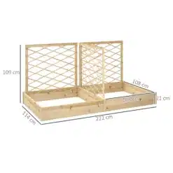 Puidust tõstetud peenar kahe võreseinaga, mõõtudega 222 × 114 × 109 cm