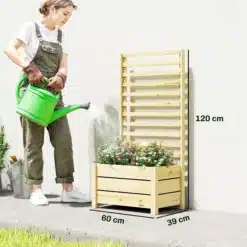 Puidust ronitaimevõre ja lillekast, mõõtudega 120 x 60 x 39 cm, lilledega terrassil