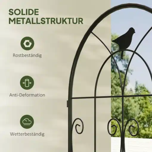 Ronitaimede dekoratiivsed metallvõred lindudega, 2 tk, 50 × 120 cm | E-pood Tootemaailm Must metallist aiakaar linnusilueti ja dekoratiivsete keerdornamentidega, rooste- ja ilmastikukindel