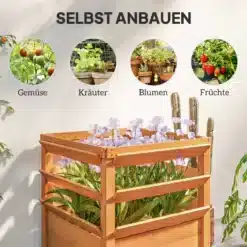 Vertikaalne puidust kõrgpeenar külgmiste lillekastidega