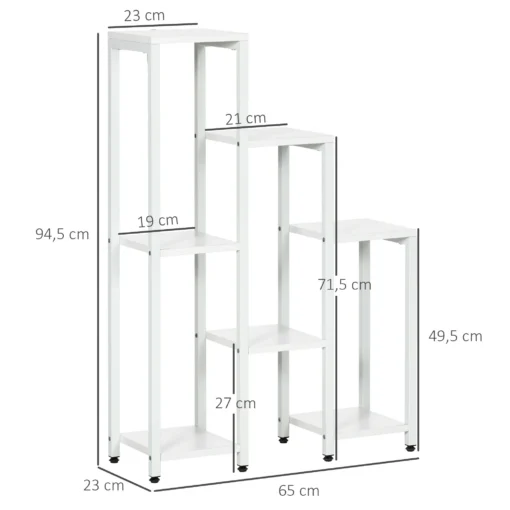 Astmelise disainiga lillealus seitsme riiuliga potitaimedele | E-pood Tootemaailm Valge kolmeosaline astmeline taimealus mõõtudega 94,5 × 65 × 23 cm