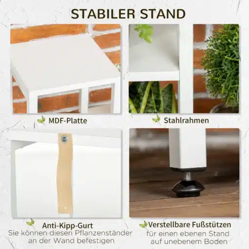 Astmelise disainiga lillealus seitsme riiuliga potitaimedele | E-pood Tootemaailm Valge taimealus MDF-plaadi, terasraami, seinakinnitusrihma ja reguleeritavate jalgadega