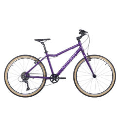 Lilla Rockrider jalgratas külgvaates beežide rehvide ja musta sadulaga