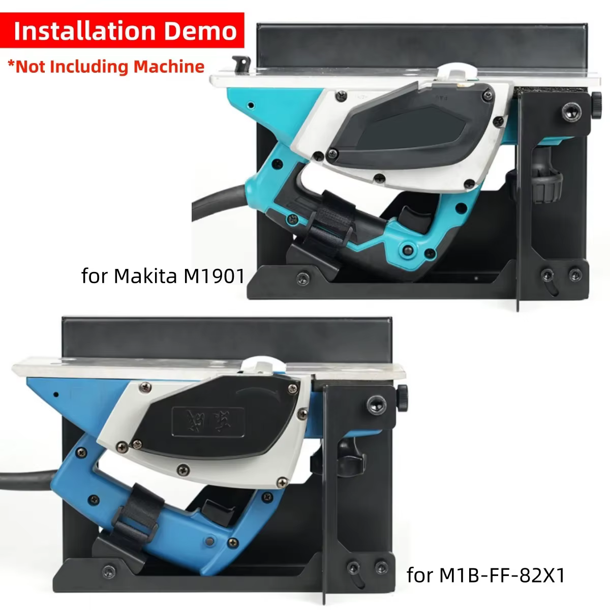 Paigaldusnäide sinise adapteriga Makita M1901 ja M1B-FF-82X1 höövlitele