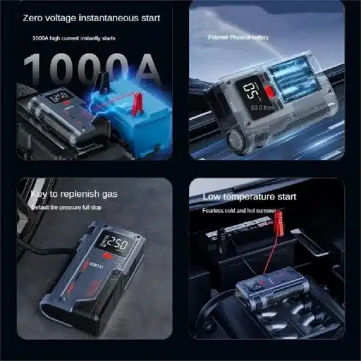 Auto käivitusabi ja rehvikompressor 1000 A 150 PSI LED-valgustiga | E-pood Tootemaailm Auto käivitusabi ja rehvikompressor 1000 A 150 PSI LED-valgustiga