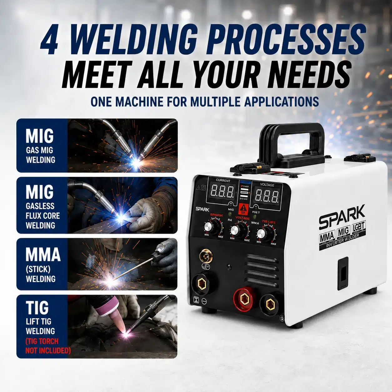 SPARK inverterkeevitusseade, mis toetab MIG, MIG gasless, MMA ja TIG protsesse