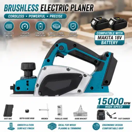 Akutoitega harjavaba elektrihöövel Makita akule 82 mm | E-pood Tootemaailm Akutoitega harjavaba elektrihöövel Makita akule 82 mm