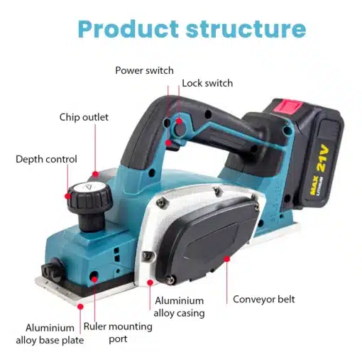 Akutoitega harjavaba elektrihöövel Makita akule 82 mm | E-pood Tootemaailm Akutoitega harjavaba elektrihöövel Makita akule 82 mm