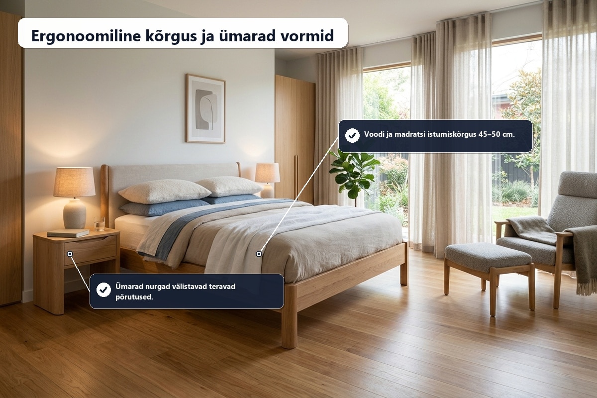 Voodi ja öökapi ergonoomiline paigutus magamistoas