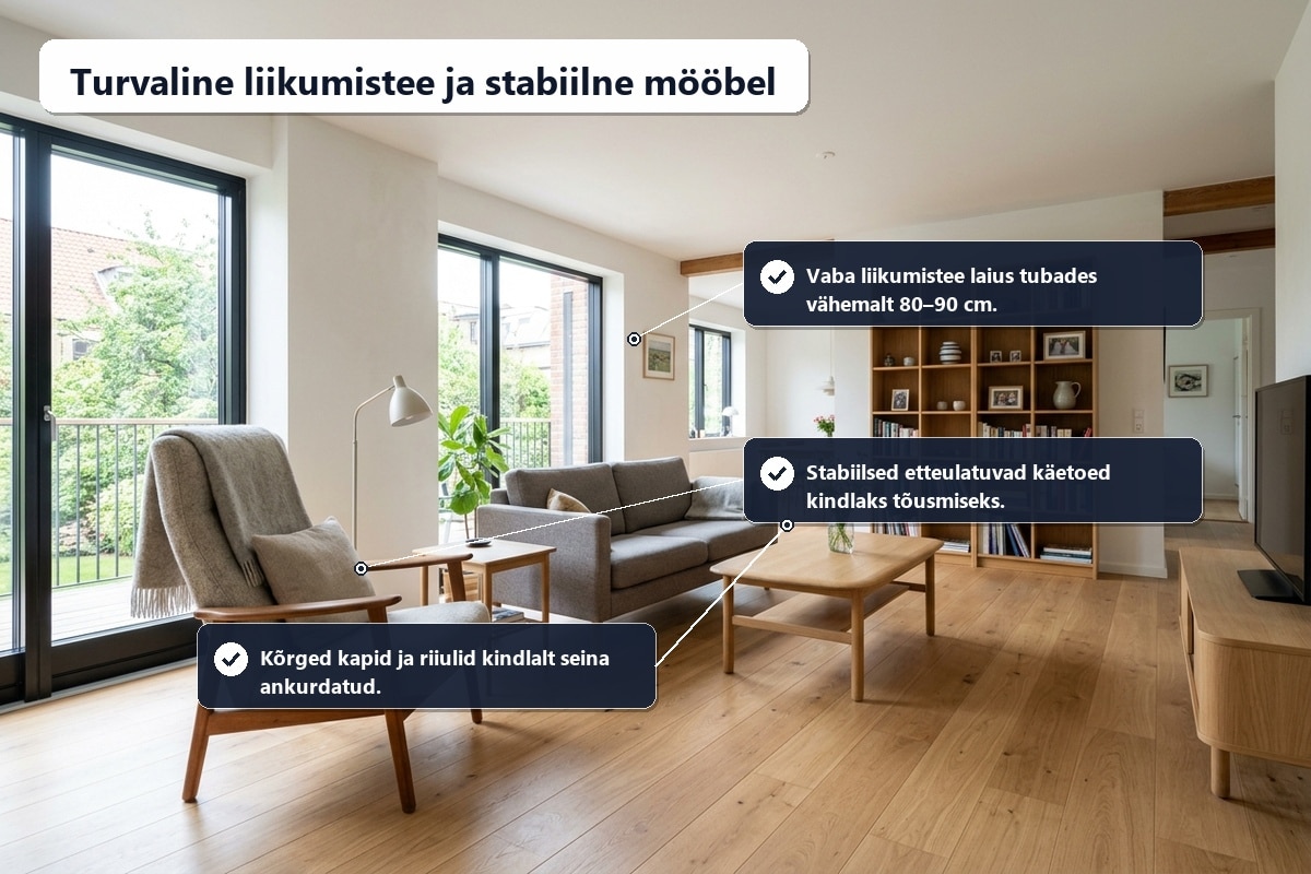 Turvalisem kodu eakale: mööbli valimise põhimõtted | E-pood Tootemaailm Turvaline liikumistee ja stabiilne mööbel elutoas – kontrolljuhend