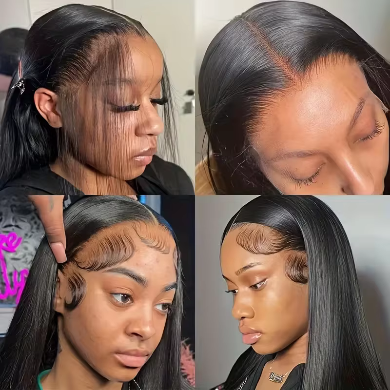 Neljast fotost koosnev kollaaž sirgete mustade juuste ja viimistletud baby hair-soenguga