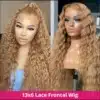Laineline meeblond inimjuustest parukas pitsist esiosaga | E-pood Tootemaailm Meeblond lokkis parukas läbipaistva pitsist esiosaga