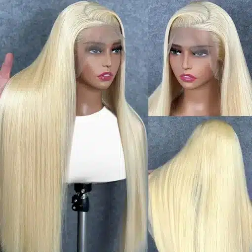 Blond sirge parukas läbipaistvast pitsist esiosaga | E-pood Tootemaailm Blond sirge parukas läbipaistvast pitsist esiosaga