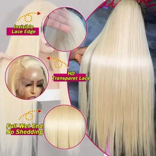 Blond sirge parukas läbipaistvast pitsist esiosaga | E-pood Tootemaailm Blond sirge parukas läbipaistvast pitsist esiosaga