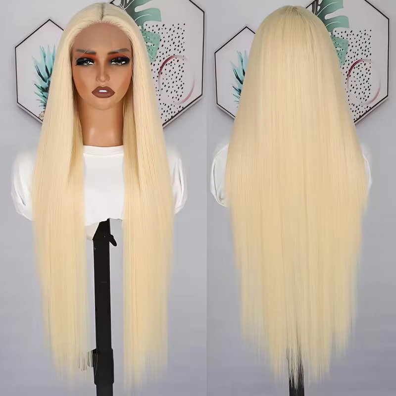 Blond sirge parukas läbipaistvast pitsist esiosaga