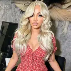 Blond pikk laineline inimese juustest naiste parukas