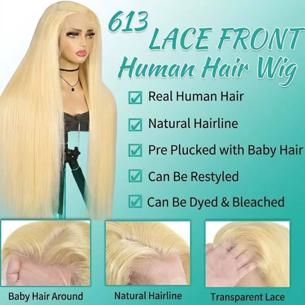 613 heleblond pikk sirge inimjuustest lace front parukas, läbipaistva pitsi ja loomuliku juuksepiiriga