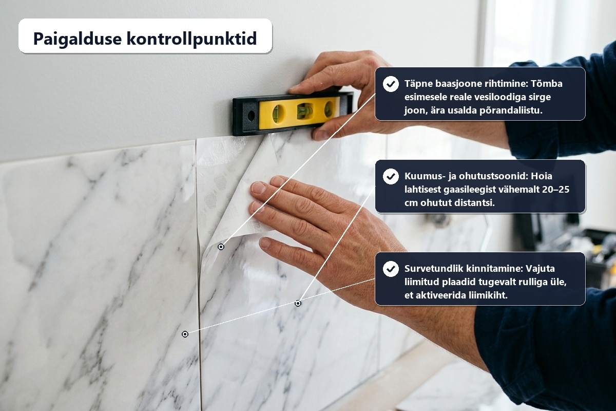 Iseliimuvate seinaplaatide samm-sammult paigaldus ja joondamine vesiloodiga
