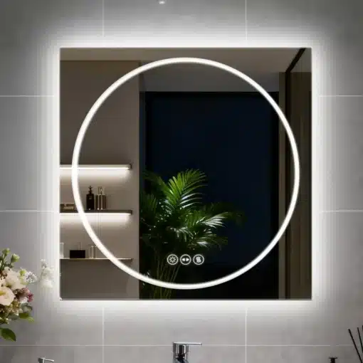 LED-valgustuse ja uduvastase funktsiooniga vannitoapeegel 70 × 70 cm | E-pood Tootemaailm LED-valgustuse ja uduvastase funktsiooniga vannitoapeegel 70 × 70 cm