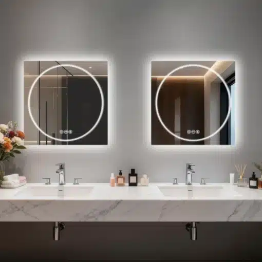 LED-valgustuse ja uduvastase funktsiooniga vannitoapeegel 70 × 70 cm | E-pood Tootemaailm LED-valgustuse ja uduvastase funktsiooniga vannitoapeegel 70 × 70 cm