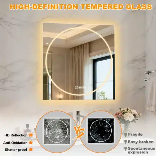 LED-valgustuse ja uduvastase funktsiooniga vannitoapeegel 70 × 70 cm | E-pood Tootemaailm LED-valgustuse ja uduvastase funktsiooniga vannitoapeegel 70 × 70 cm