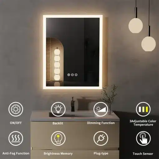 LED-vannitoapeegel 400 × 500 mm, hämardatav ja uduvastane | E-pood Tootemaailm LED-vannitoapeegel 400 × 500 mm, hämardatav ja uduvastane