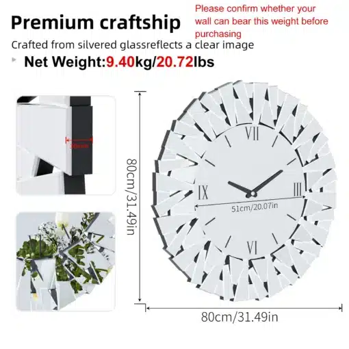 Peeglitega seinakell rooma numbritega, läbimõõt 80 cm | E-pood Tootemaailm Peeglitega seinakell rooma numbritega, läbimõõt 80 cm