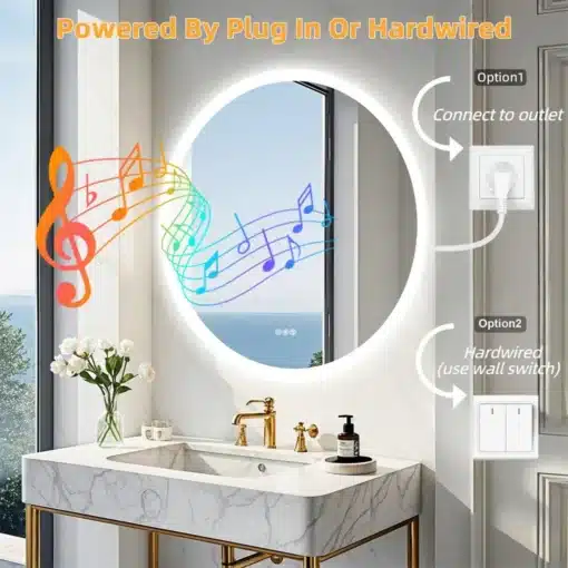 Ümmargune bluetoothi ja LED-valgustusega vannitoapeegel | E-pood Tootemaailm Ümmargune bluetoothi ja LED-valgustusega vannitoapeegel