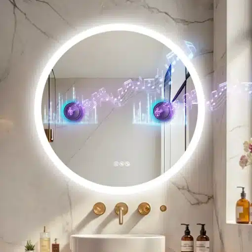 Ümmargune bluetoothi ja LED-valgustusega vannitoapeegel | E-pood Tootemaailm Ümmargune bluetoothi ja LED-valgustusega vannitoapeegel
