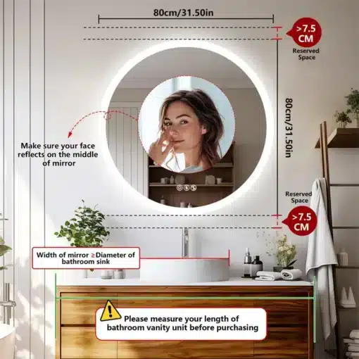 Ümmargune bluetoothi ja LED-valgustusega vannitoapeegel | E-pood Tootemaailm Ümmargune bluetoothi ja LED-valgustusega vannitoapeegel