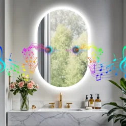 Muusikaga LED-vannitoapeegel 60 × 90 cm, uduvastase funktsiooniga